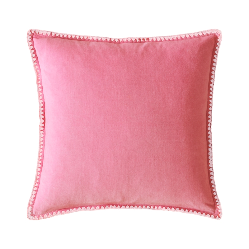 BG Blanket Stitch Velvet Cushion 45cm Coral Pink