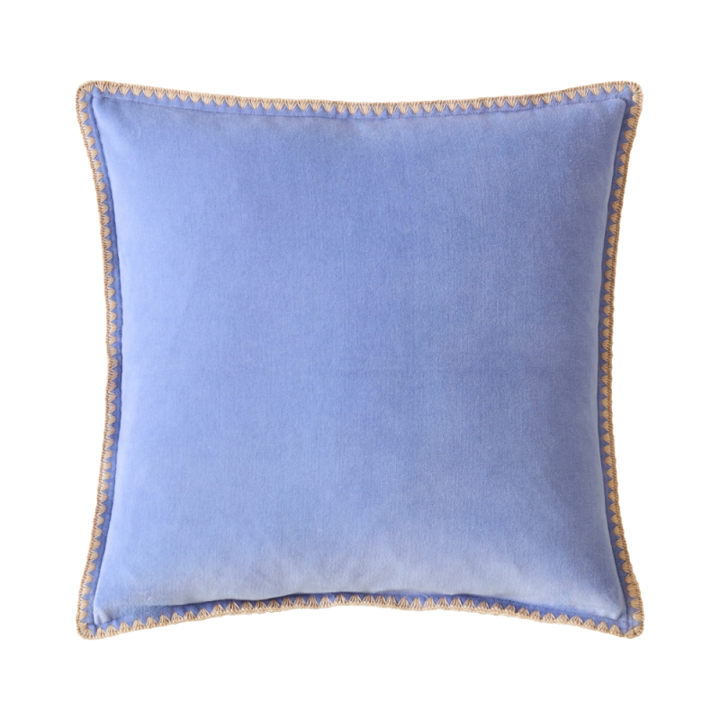 BG Blanket Stitch Velvet Cushion 45cm Blue