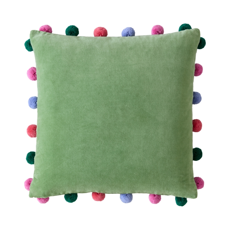 BG PomPom Velvet Cushion 45cm Verdigris Green