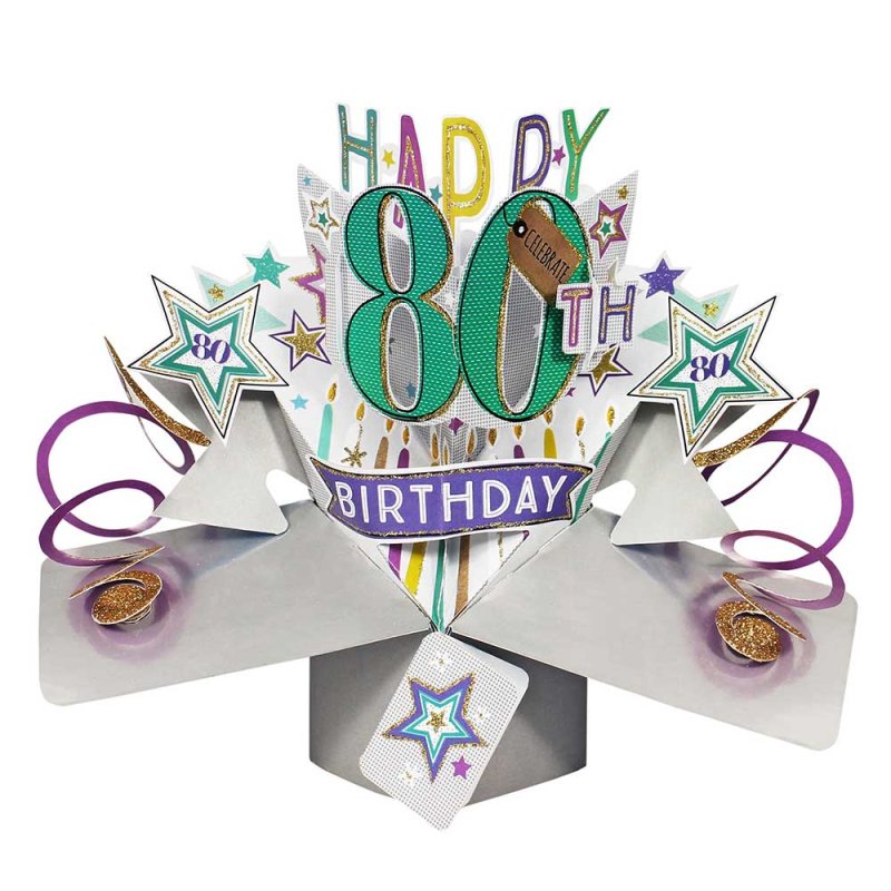 Stars Pop Up 80th Birthday Card