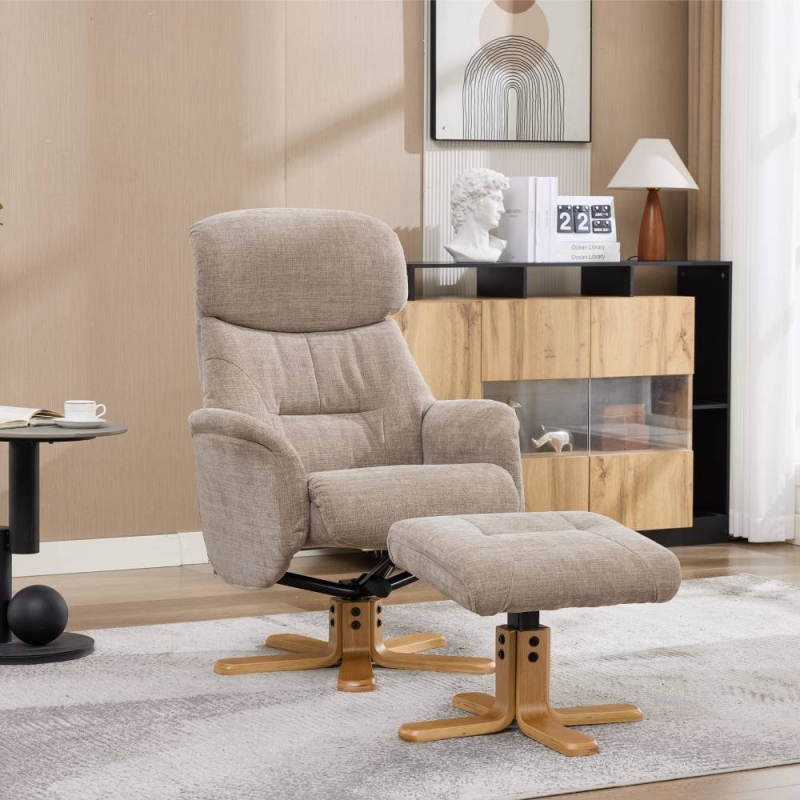 Eema Swivel Recliner Chair & Footstool - Sandrift