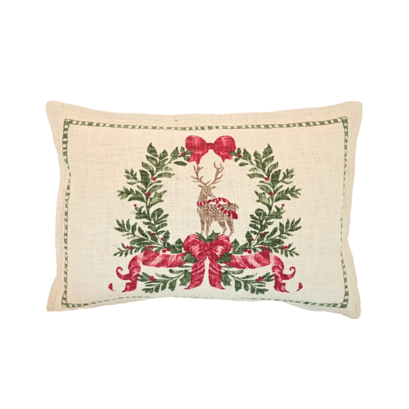 Reindeer And Wreath 35x50cm Cushion