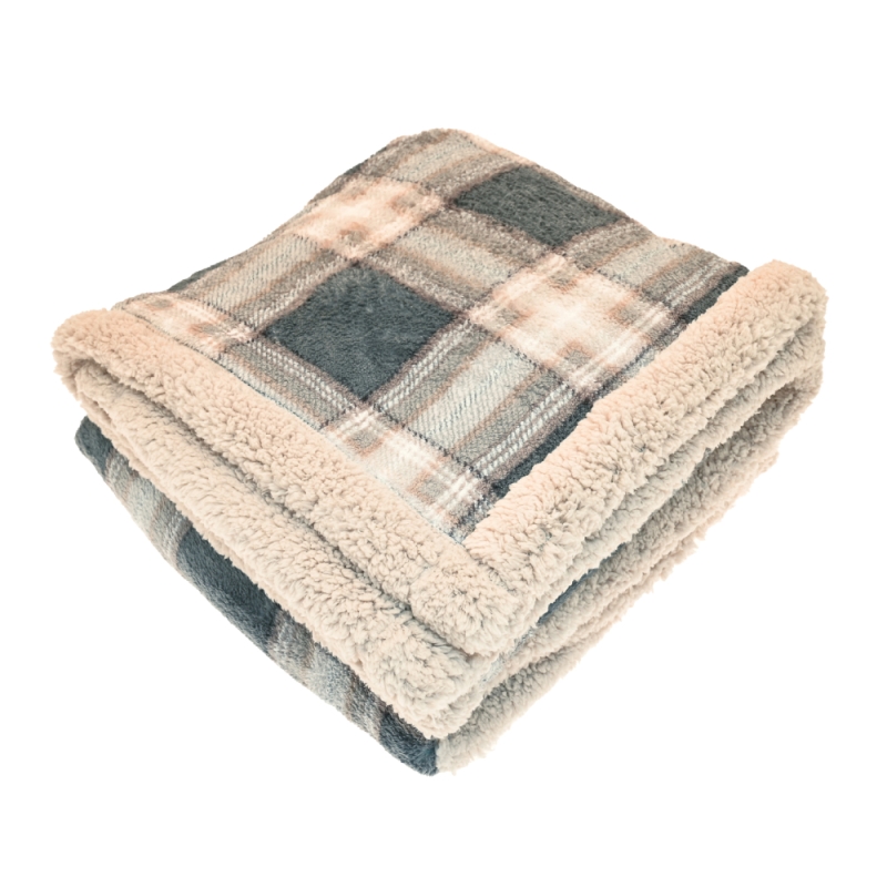 Check Sherpa Flannel 130x10cm Throw Smoke Blue