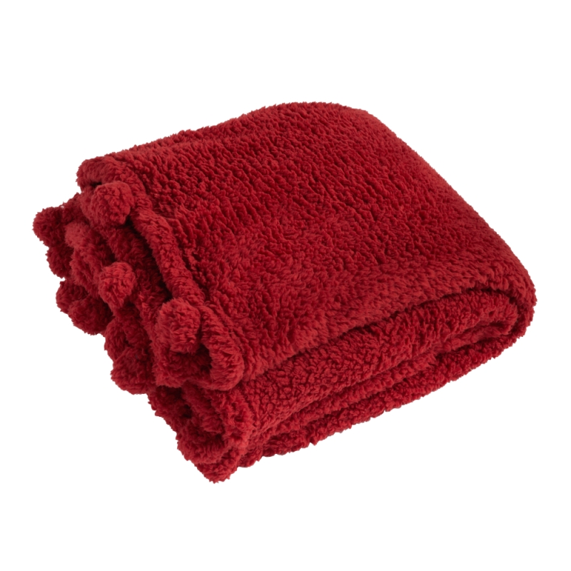Cosy Pom Pom 140x180cm Throw Red