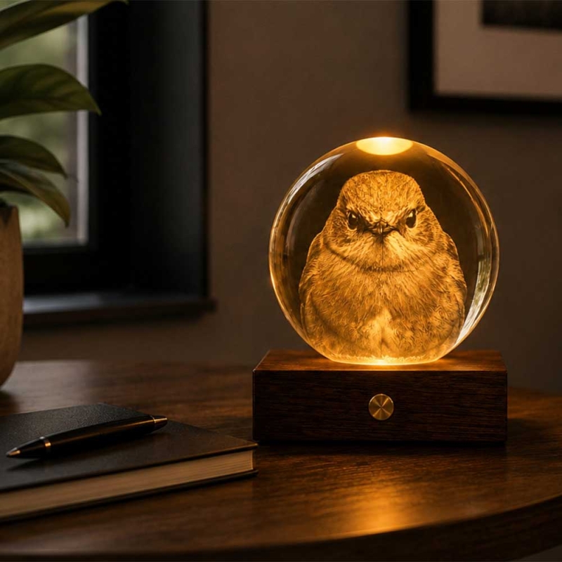 Gingko Amber Crystal Light 3D Laser Robin