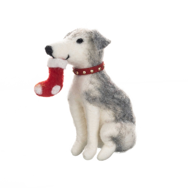 Pup Carrying His Stocking Decoration