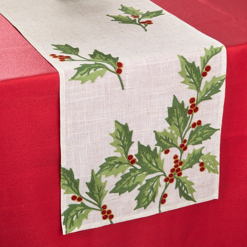 Holly Berry Embroidered Table Runner