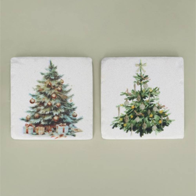 Gisela Graham Resin Christmas Tree Coaster - Set of 2