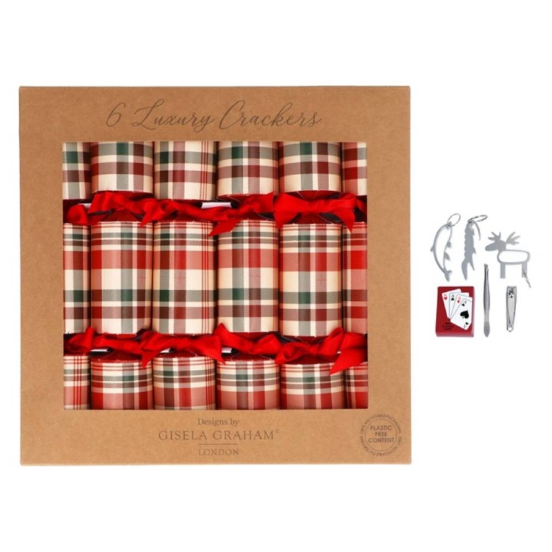 Gisela Graham Plaid Christmas Crackers - Box of 6