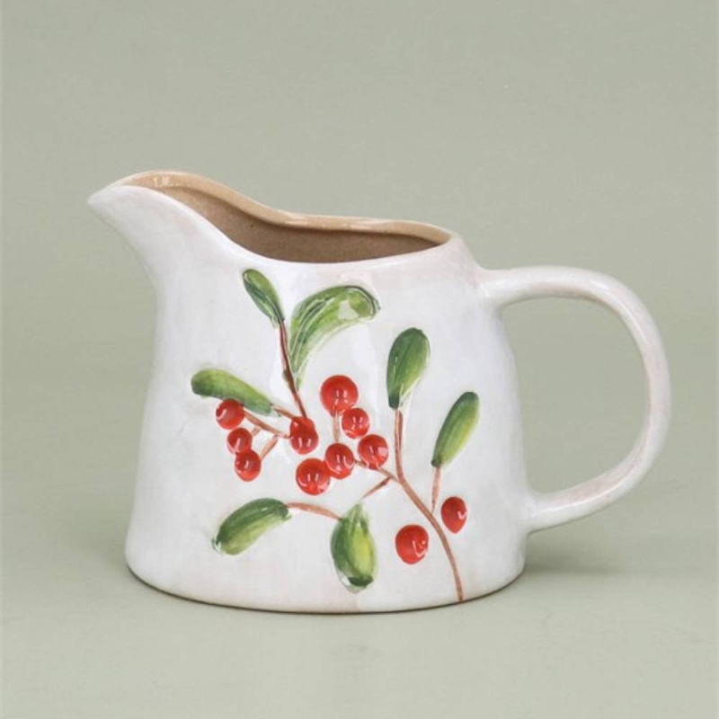 Gisela Graham Small Stoneware Holly & Red Berries Jug