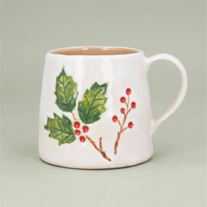 Gisela Graham Stoneware Holly & Red Berries Mug