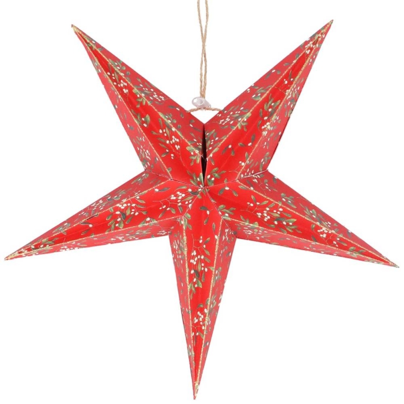 Gisela Graham Red Mistletoe Paper 5 Point Star Decoration - Large