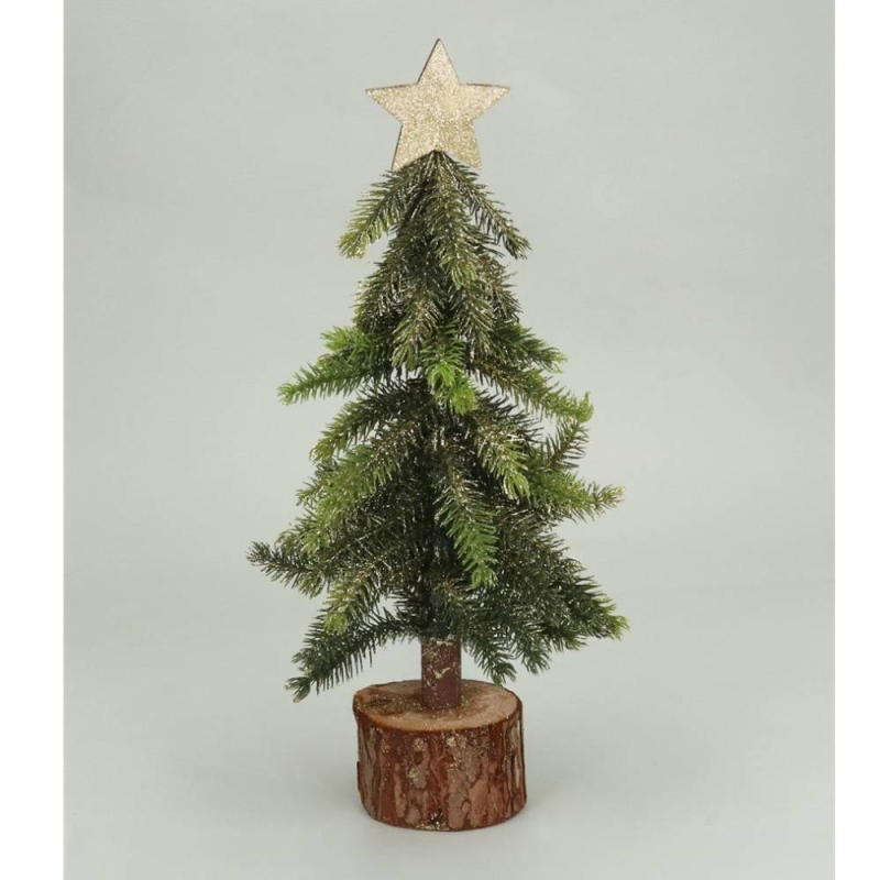 Gisela Graham Bristle Tree on log with Star - 30cm
