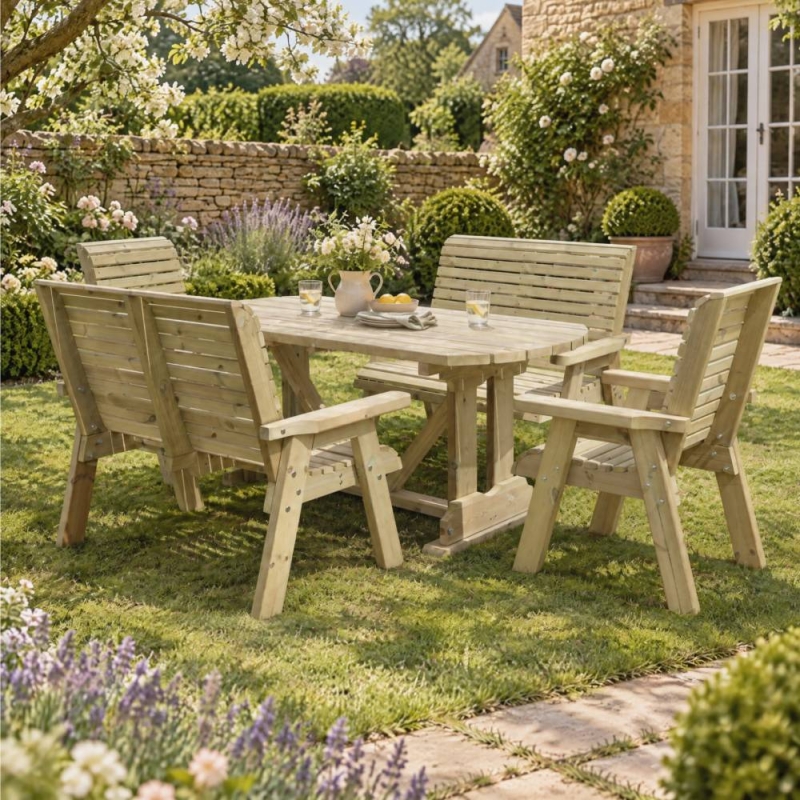 Suffolk Deluxe Oval Dining Set with 2 Benches & 2 Armchairs