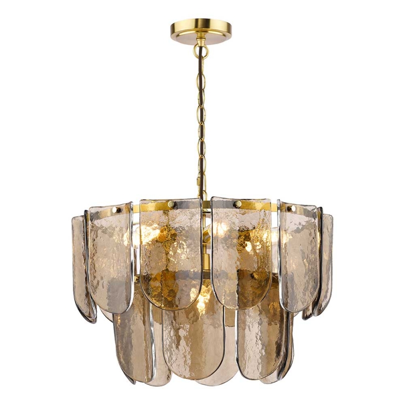 Dar Anielle 7 Light Pendant Natural Brass & Coffee Glass