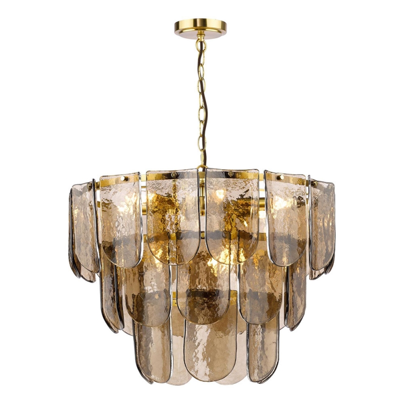 Dar Anielle 9 Light Chandelier Natural Brass & Tea Glass