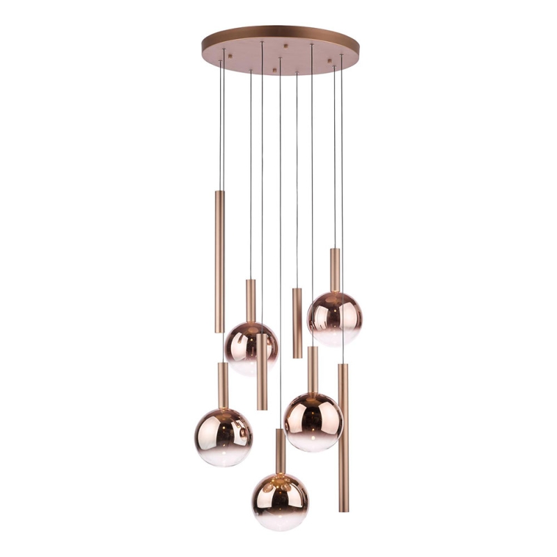 Dar Telis 9 Light Cluster Pendant Matt Bronze and Bronze Ombre Glass 
