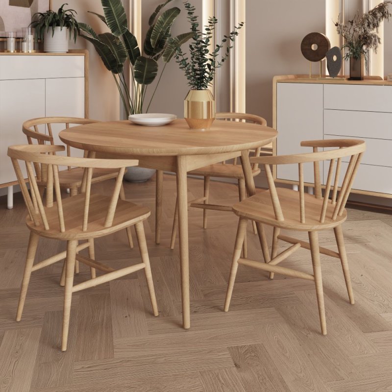 Belle Round Dining Table 110cm Natural & 4 Cheshire Armchairs Oak Lifestyle