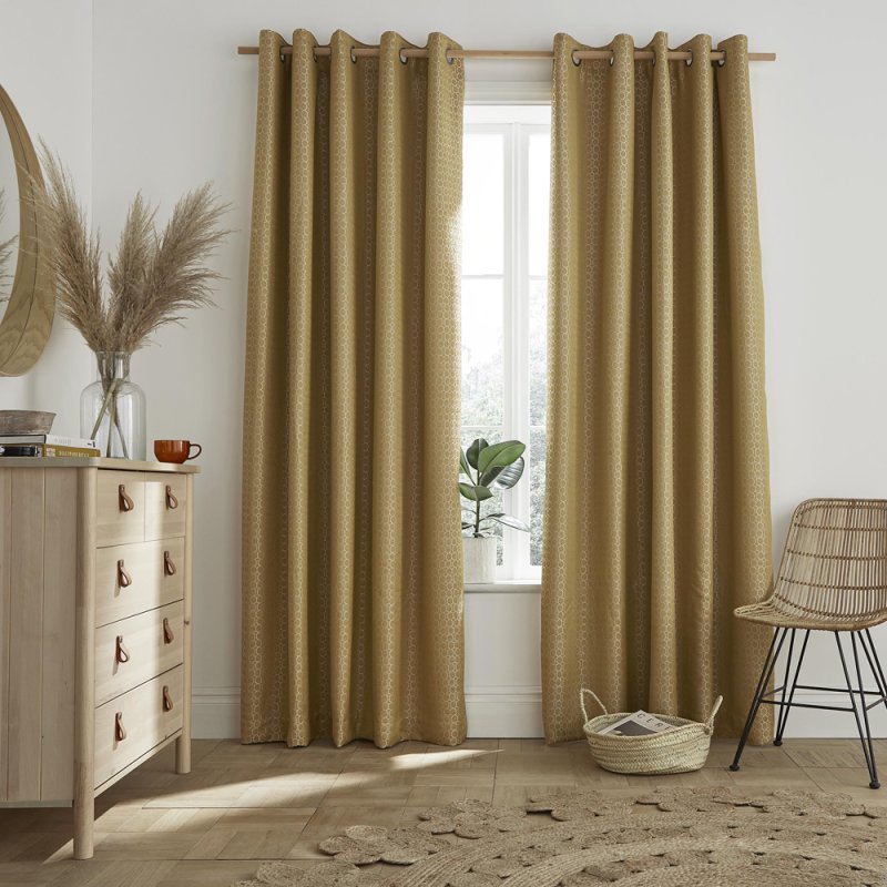 Flynn Eyelet Headed Curtains Ochre