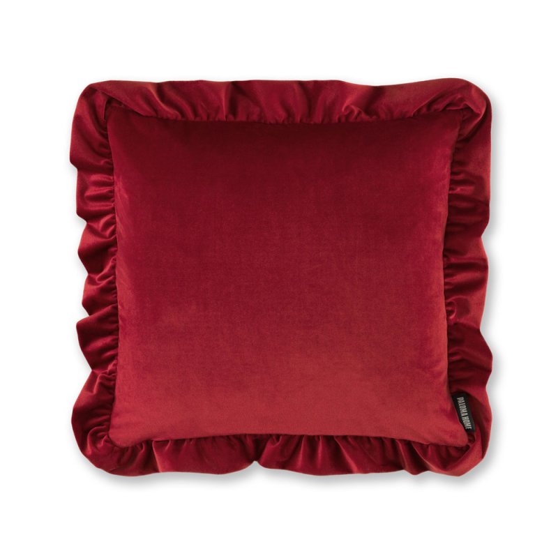 Velvet Ruffle 43cm Cushion Red