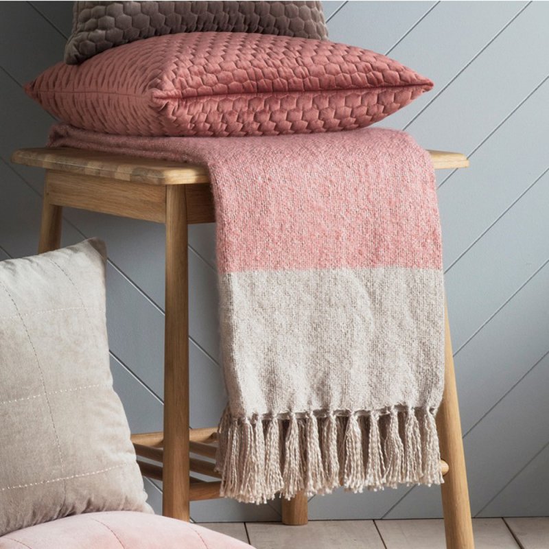 Tonal Faux Mohair Throw Blush & Silver 130cm x 180cm