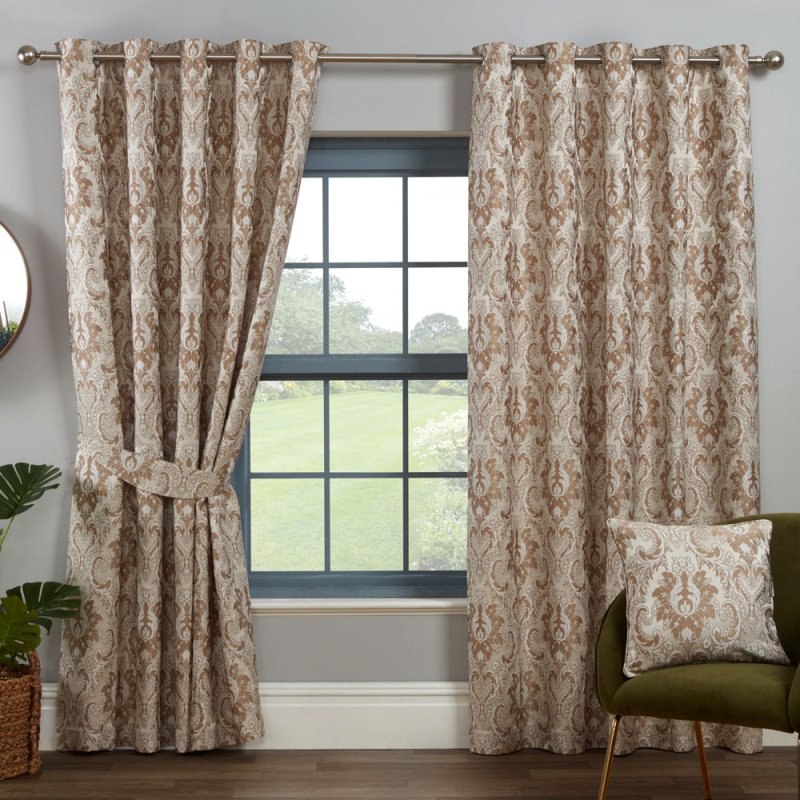 Tegola Eyelet Headed Curtains Lined Latte