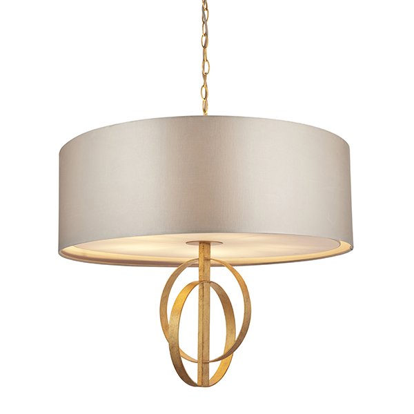 All Saints Double Hoop Gold leaf Pendant Light With Mink Shade