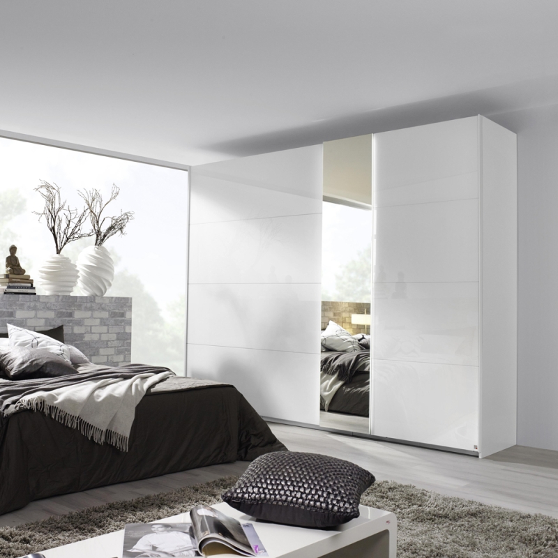 montego 2 door Sliding wardrobe alpine white crystal white glass