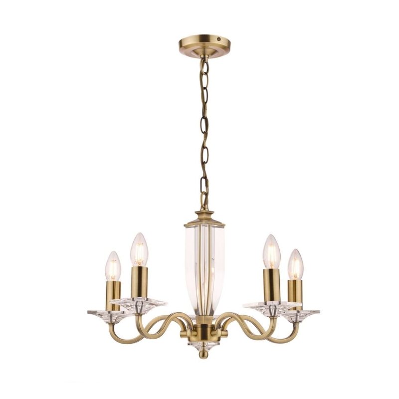 Laura Ashley Carson Cut Glass & Antique Brass 5 Light Chandelier -  Glasswells