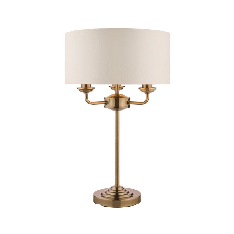 Laura Ashley Sorrento Antique Brass 3 Light Table Lamp with Ivory Shade