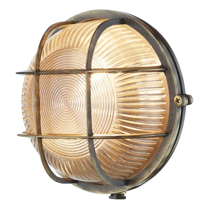 David Hunt Admiral Round Flush Outdoor Wall Light Antique Brass