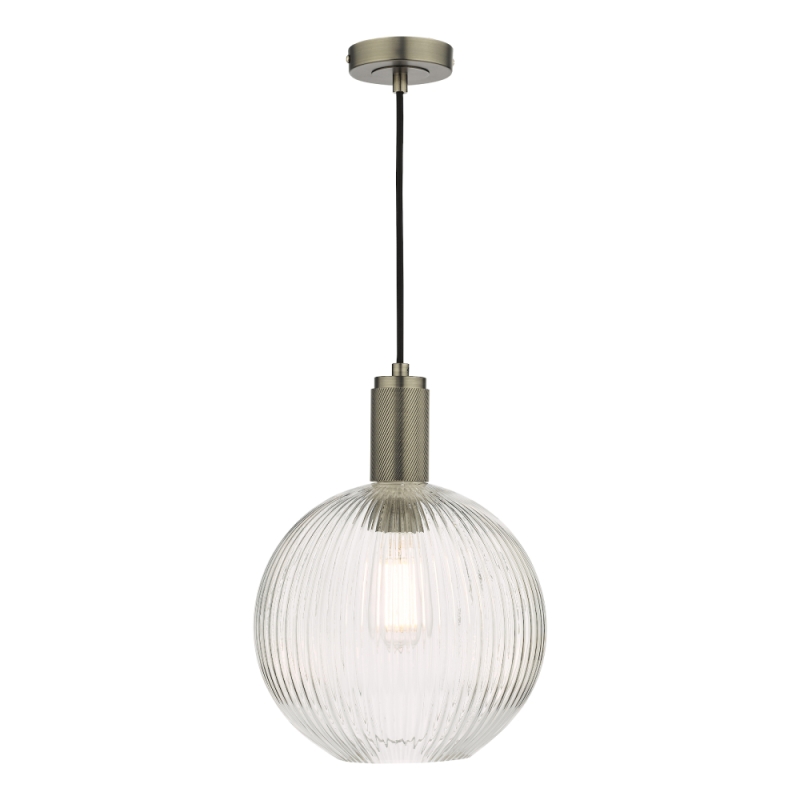 Nikolas Pendant Nickel Ribbed Round Glass