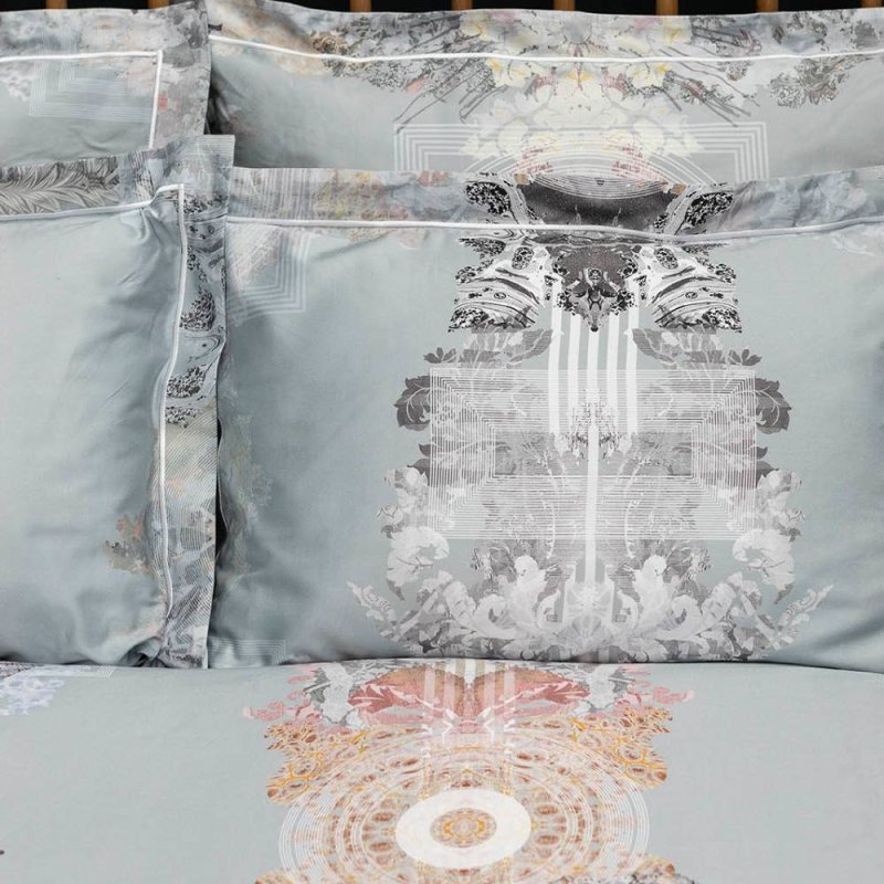 Timorous Beasties Totem Damask Oxford Pillowcase Pair Blue Mist