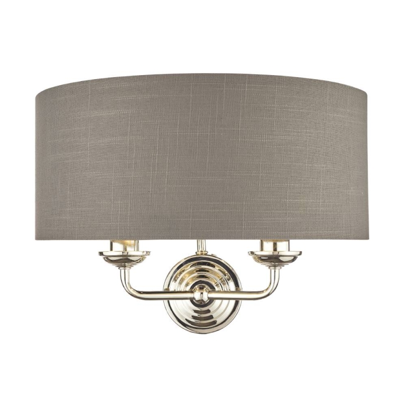 Laura Ashley Sorrenro 2lt Wall Light Polished Nickel & Charcoal Grey Shade