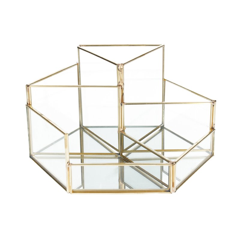 Gisela Graham Brass & Glass Mirrored Hexagon Organiser