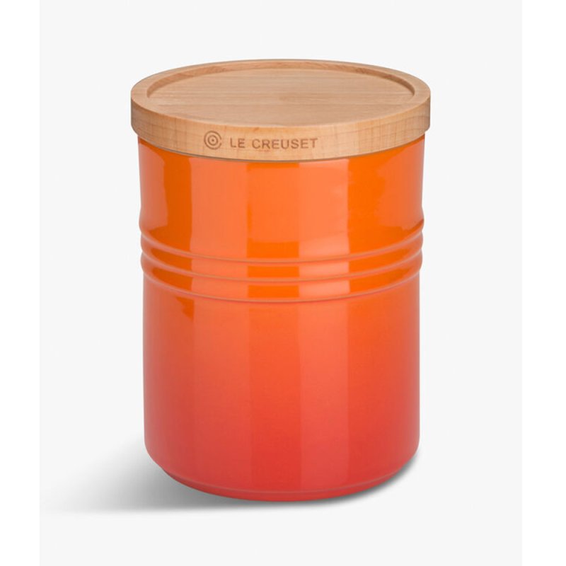 le creuset medium storage jar wood volcanic