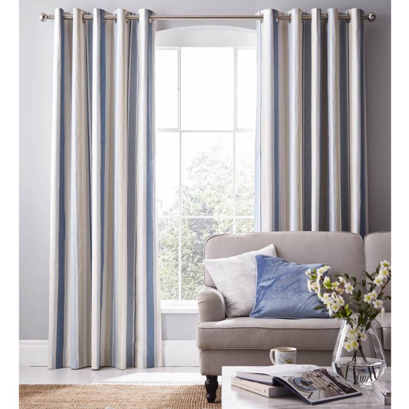 Laura Ashley Awning Stripe Curtains Dove Grey