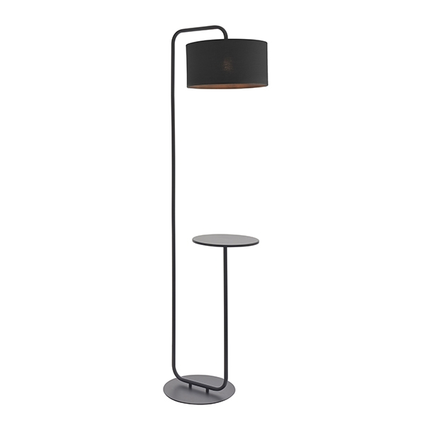 Flixton Black Floor Lamp With Table & Black Shade