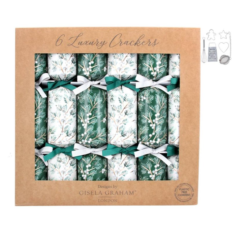 Gisela Graham Pine Leaf & White Berry  Crackers - Pack of 6