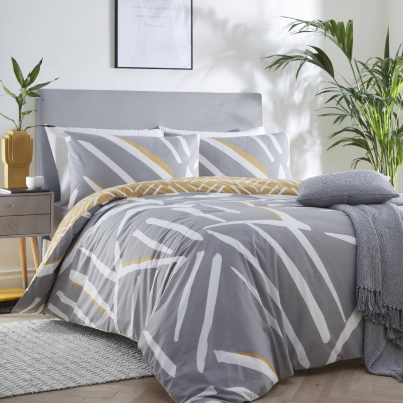 White comforter with gray accents deals