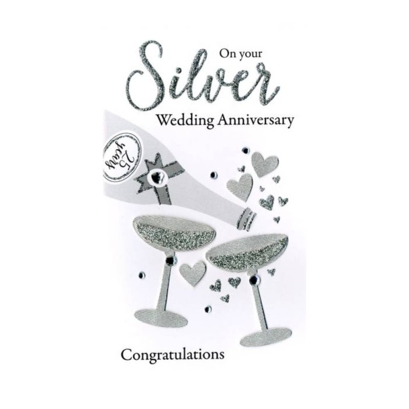 Anniversary Silver - Pouring Champagne Card