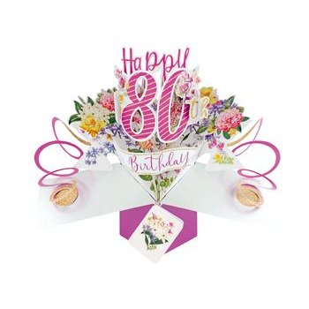 Birthday Flowers Pop Up 80th Birthday Card