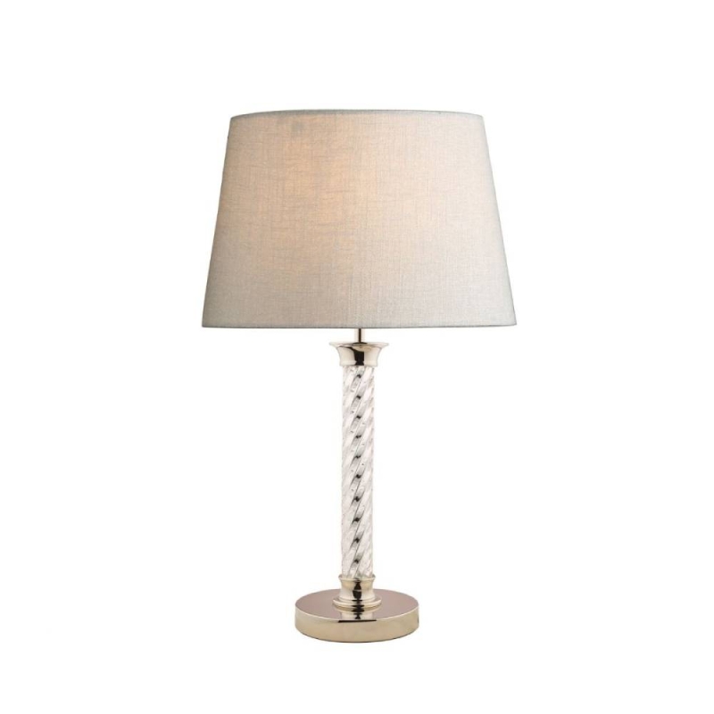 Laura Ashley Louis Table Lamp Twisted Glass Polished Nickel with Grey Linen Shade