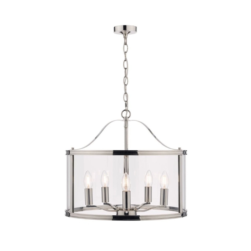 Laura Ashley Harrington 5lt Pendant Polished Nickel Glass