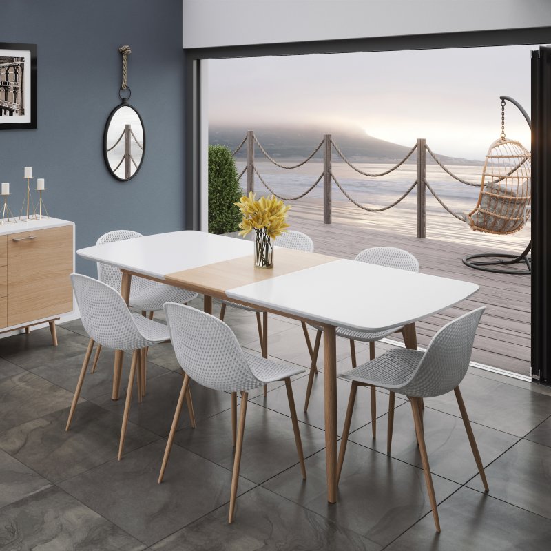 Positano Extending Table 160-200cm & 6 Light Grey Chairs Lifestyle