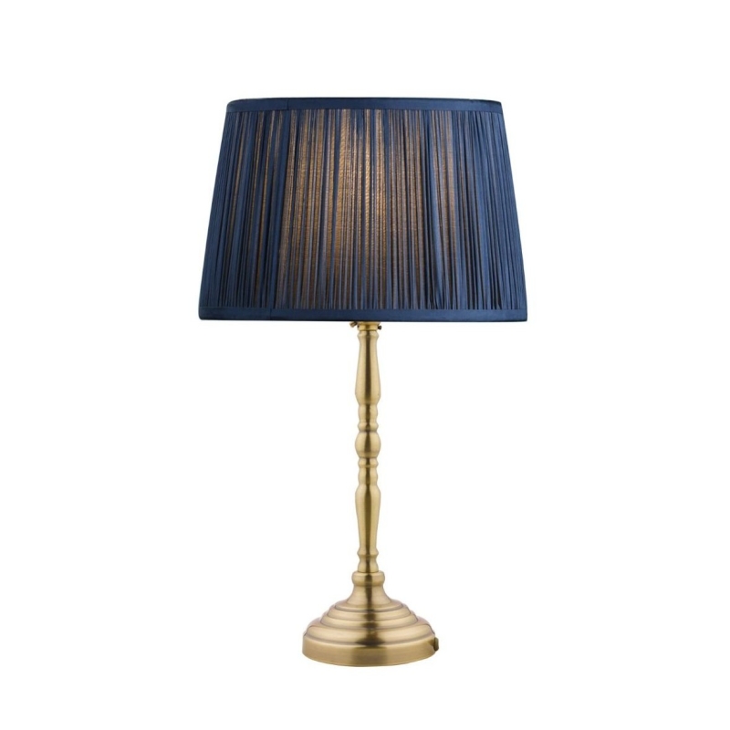 Laura Ashley Corey Antique Brass Candlestick Table Lamp With Midnight Blue Shade