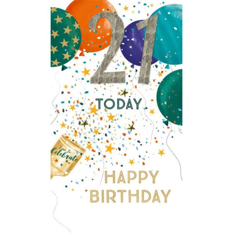 21st -  Party Popper Birthday Card