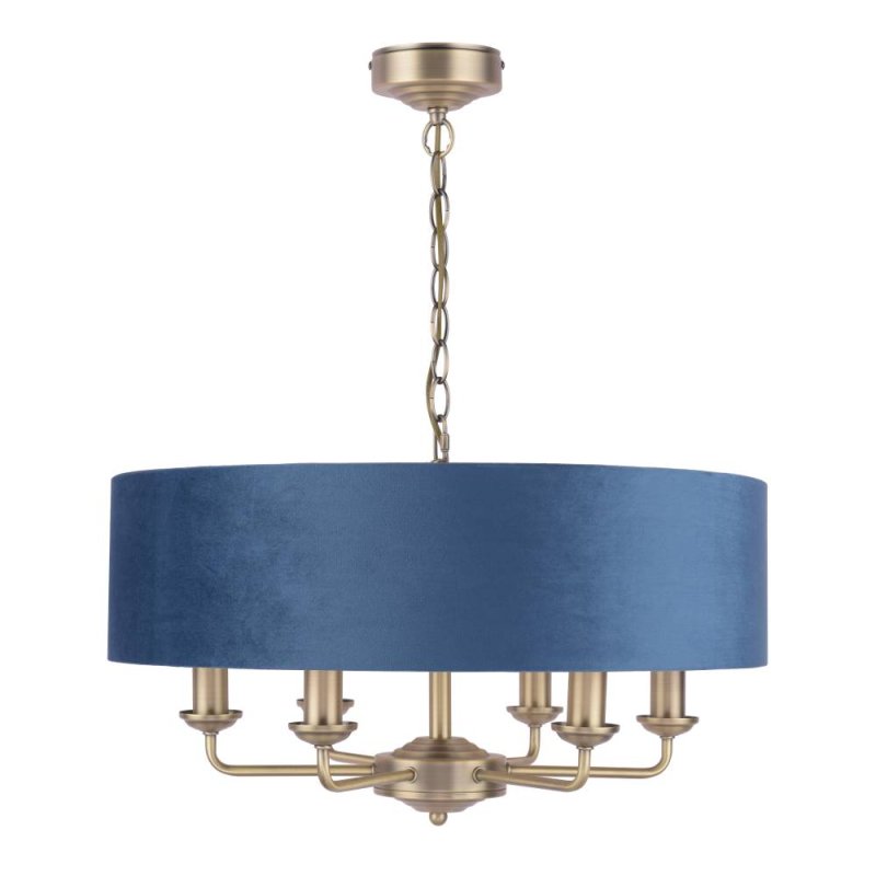 Laura Ashley Sorrento 6lt PEndant Matt ANtique Brass & Blue Shade 