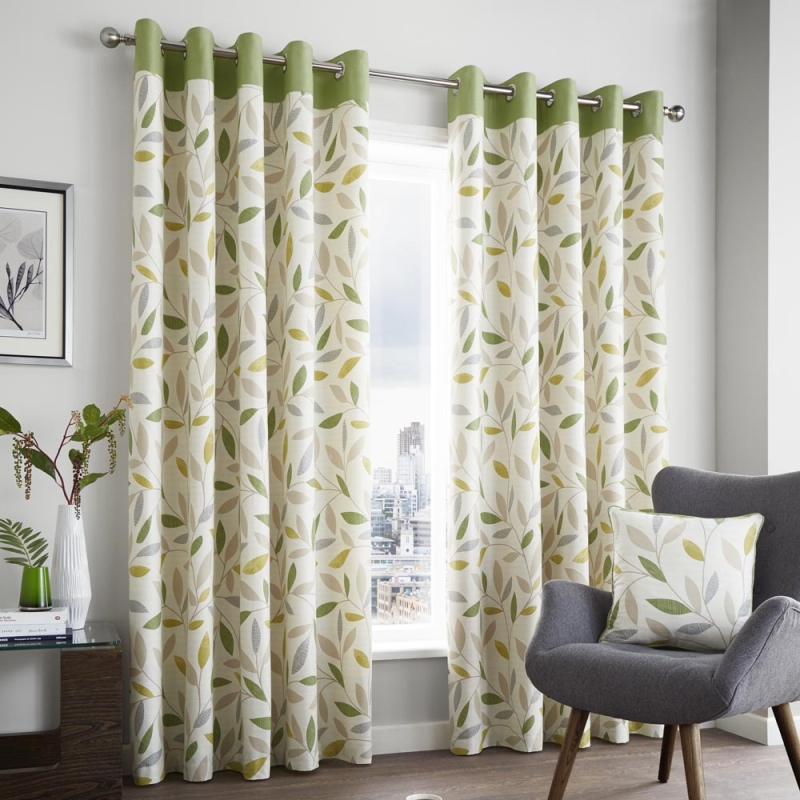 Fusion Beechwood Eyelet Headed Curtains Lined Green