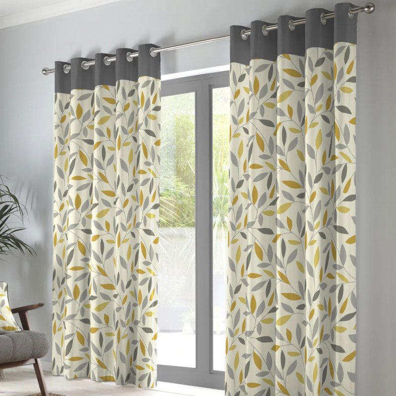 Fusion Beechwood Eyelet Headed Curtains Lined Ochre